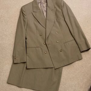 Ladies size 14 Olive Khaki Double-Breasted Suit Set with skirt/jacket